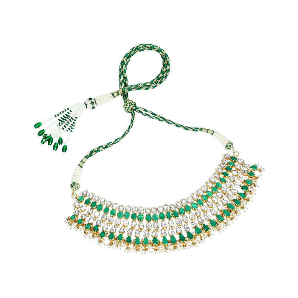 Polki and Emerald Necklace with Open Setting